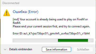 Account is already beeing used error